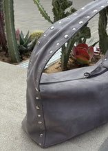Load image into Gallery viewer, Grey Studded Suede Shoulder Bag