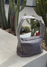 Load image into Gallery viewer, Grey Studded Suede Shoulder Bag