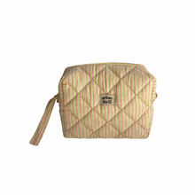 Load image into Gallery viewer, Striped Green & Pink Cosmetic Pouch