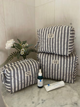 Load image into Gallery viewer, Grey & White Striped Cosmetic Pouch