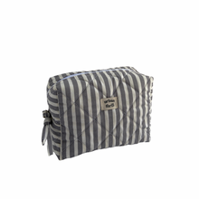 Load image into Gallery viewer, Grey & White Striped Cosmetic Pouch