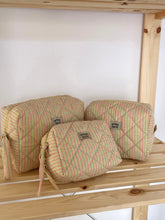 Load image into Gallery viewer, Striped Green & Pink Cosmetic Pouch