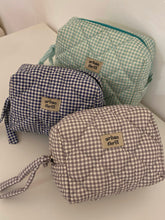 Load image into Gallery viewer, Grey Gingham Cosmetic Pouch