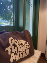 Load image into Gallery viewer, brown tote bag with off white design