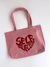 Load image into Gallery viewer, pink tote bag with red design