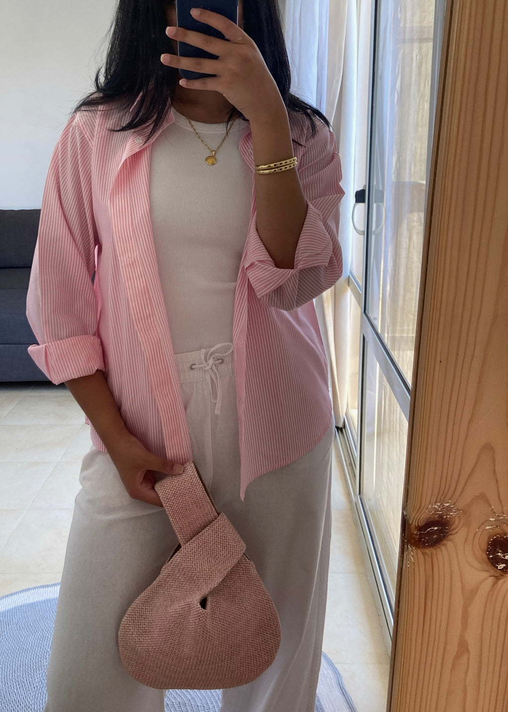 Pink Raffia Knot Bag