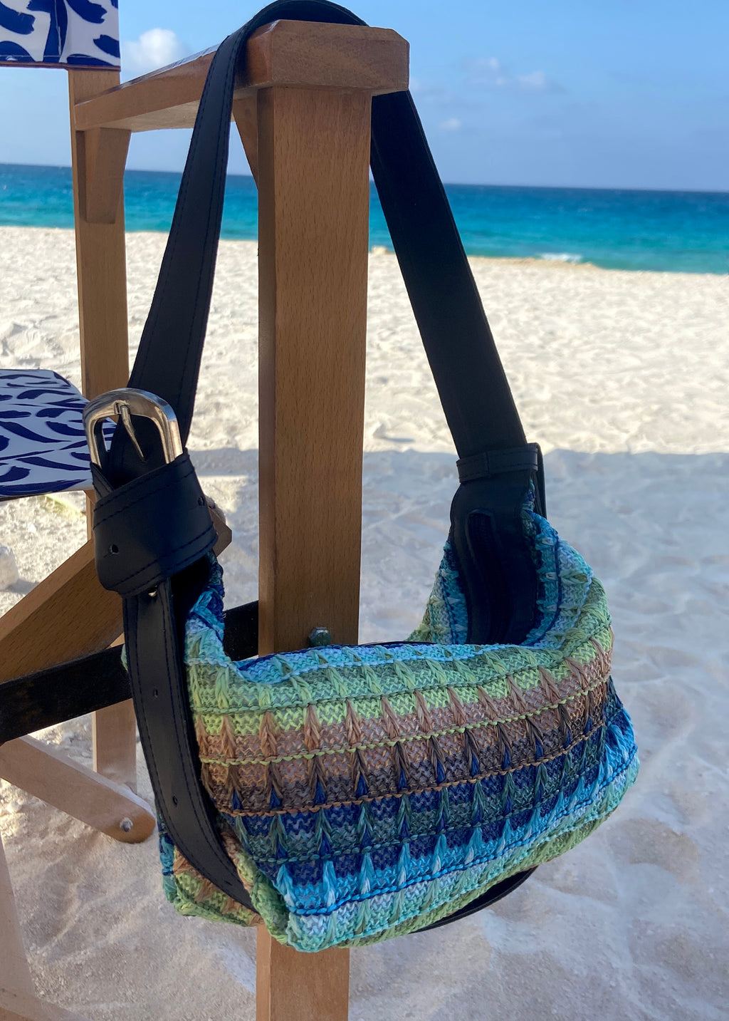 Blue Raffia Shoulder Bag