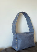 Blue Studded Suede Shoulder Bag