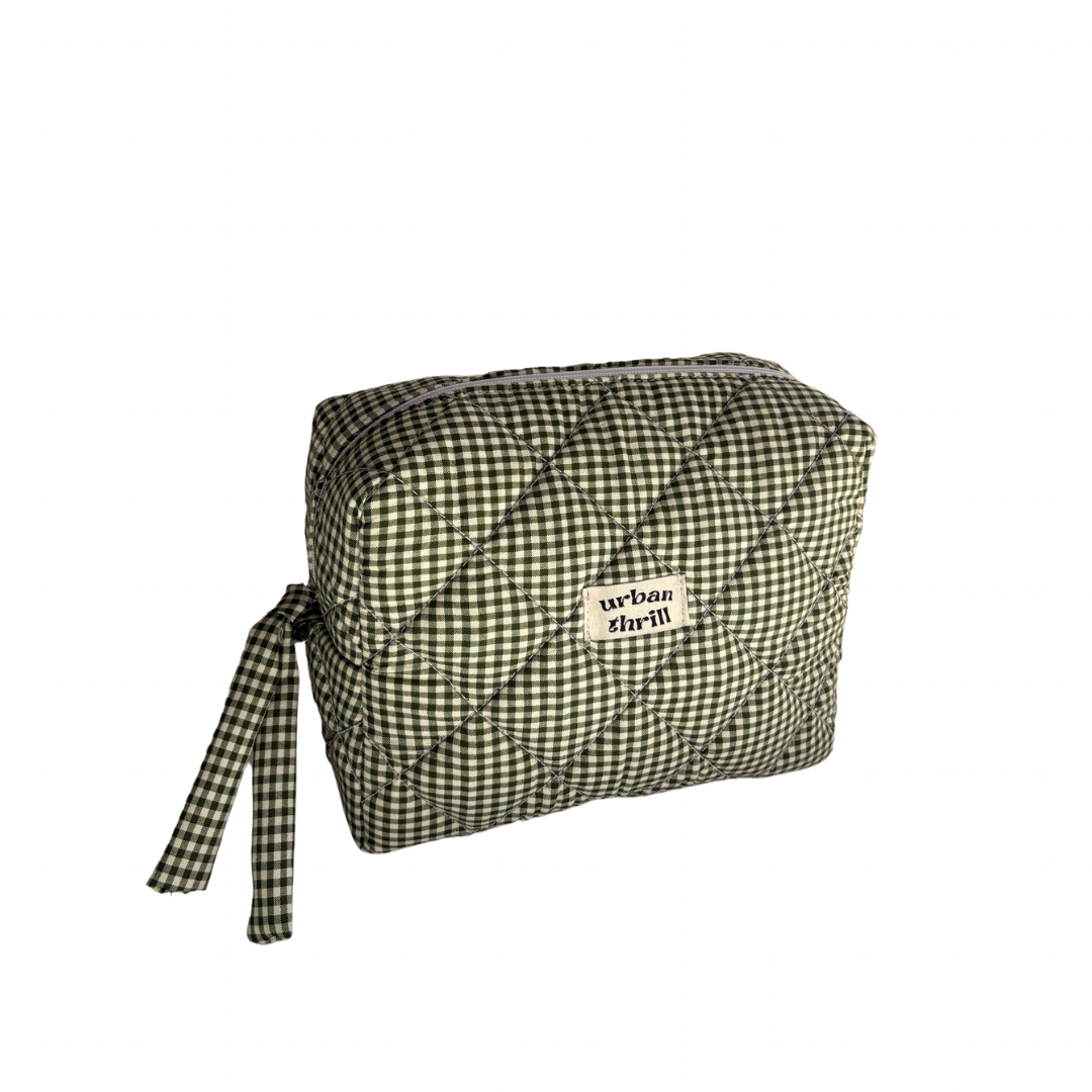 Green Gingham Cosmetic Pouch
