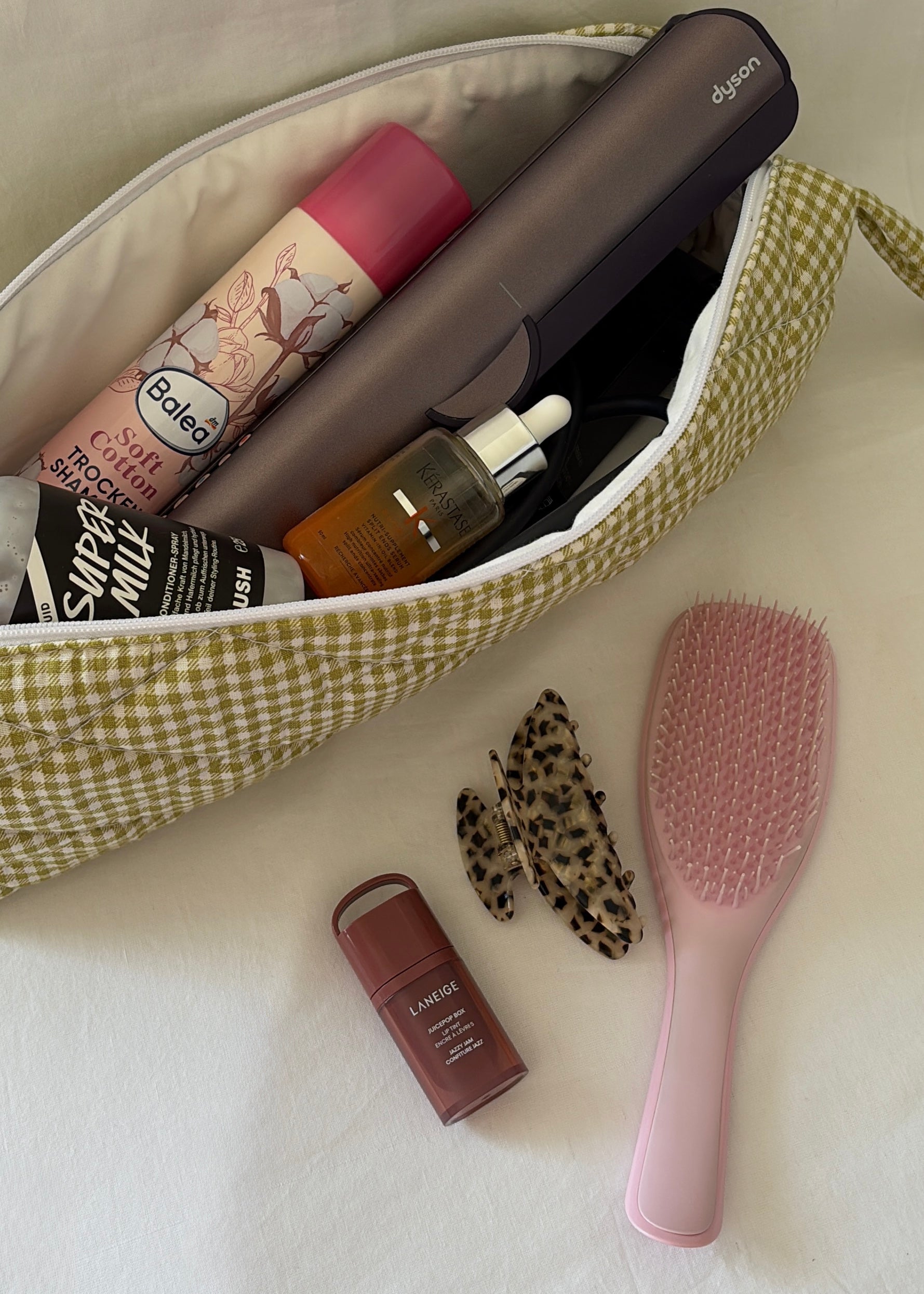 Light Green Gingham Hair Tools Pouch