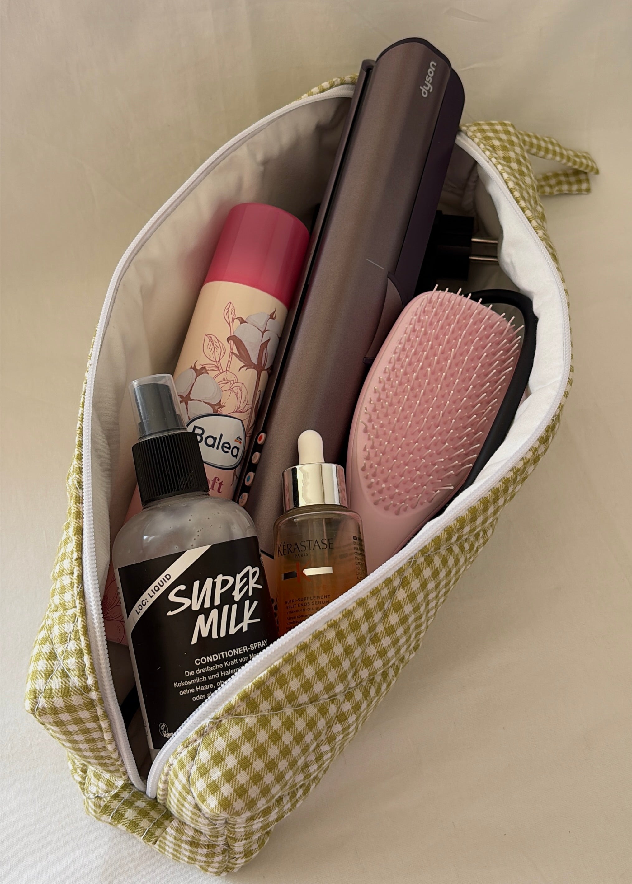 Light Green Gingham Hair Tools Pouch