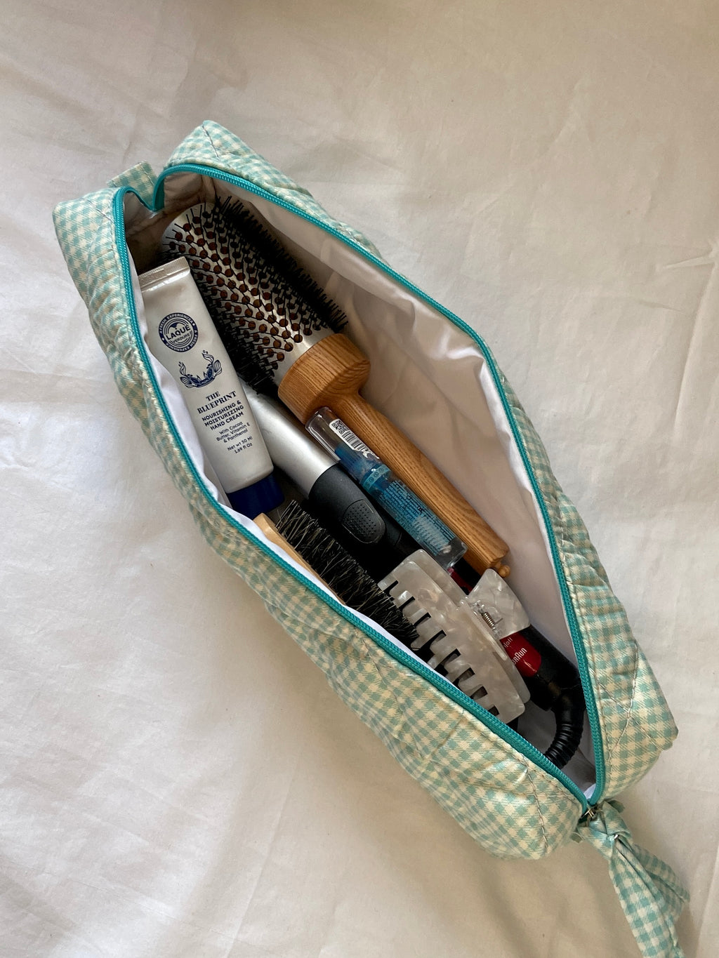 Turquoise Gingham Hair Tools Pouch