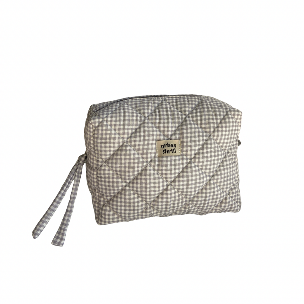 Grey Gingham Cosmetic Pouch