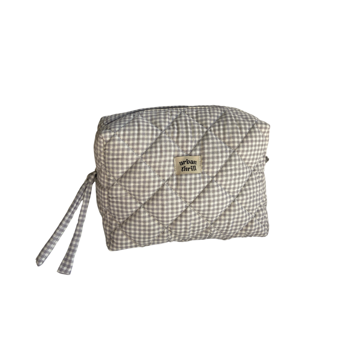 Grey Gingham Cosmetic Pouch