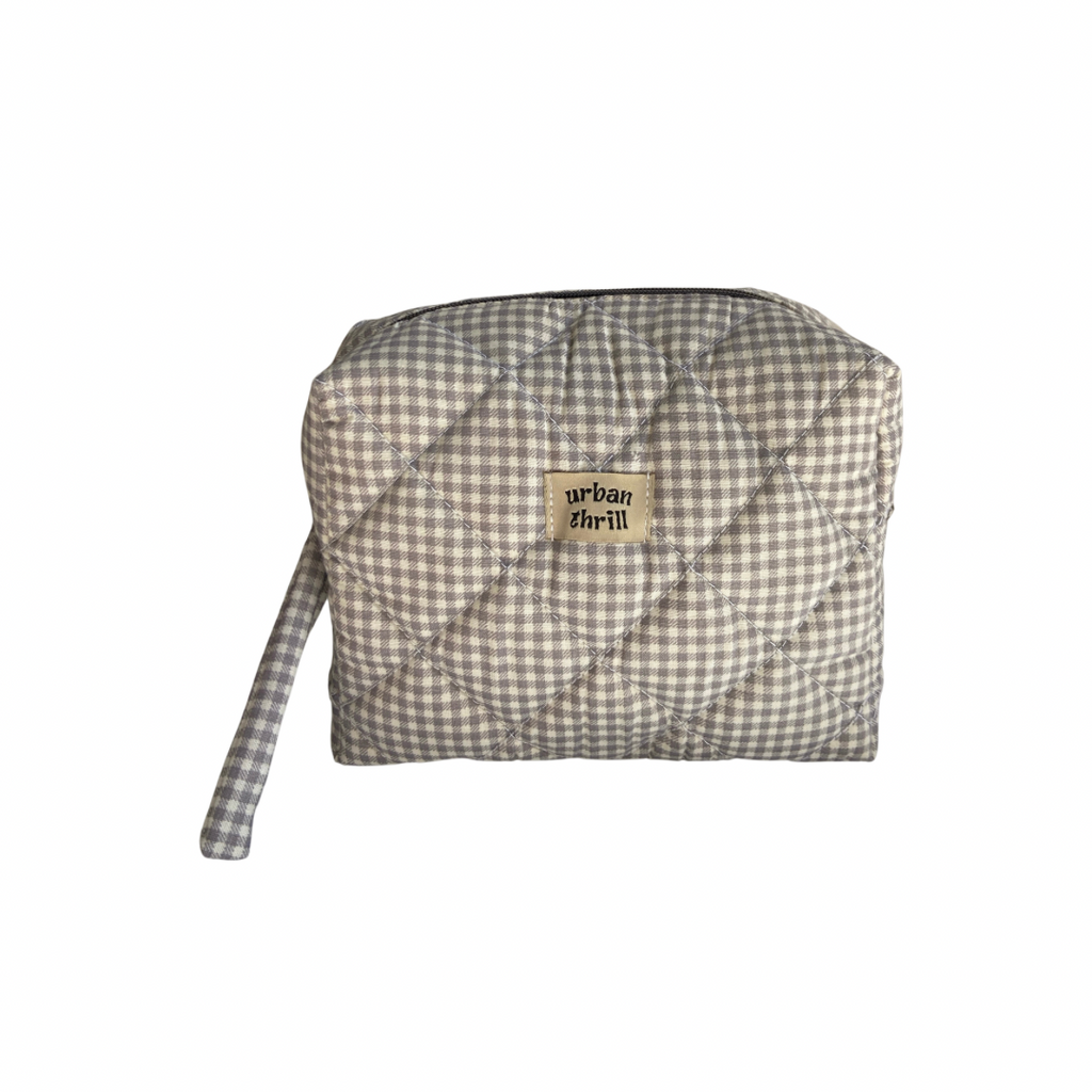 Grey Gingham Cosmetic Pouch