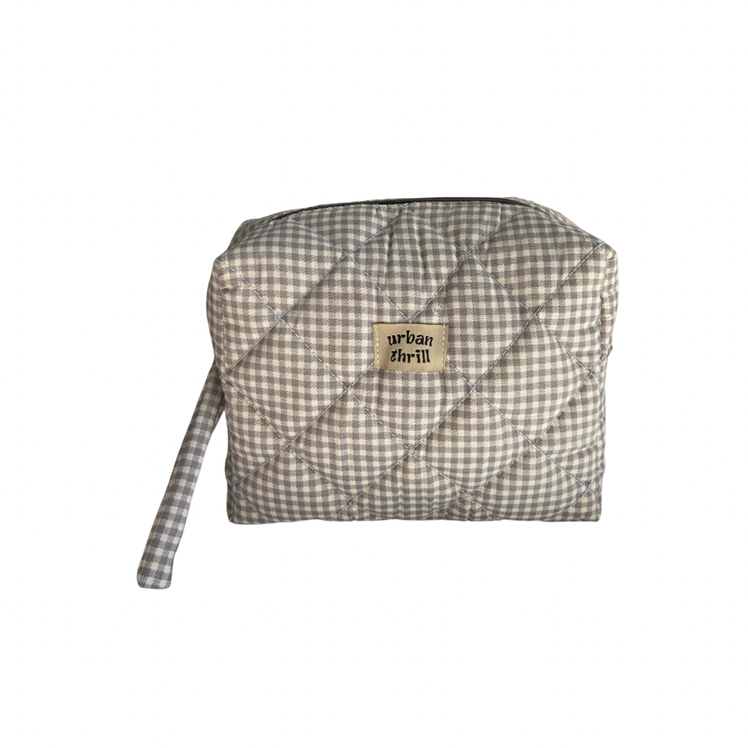 Grey Gingham Cosmetic Pouch