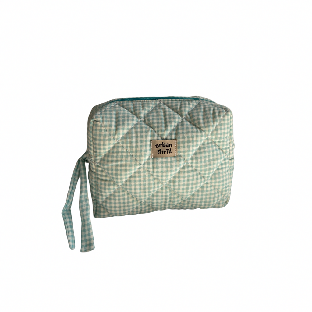 Turquoise Gingham Cosmetic Pouch