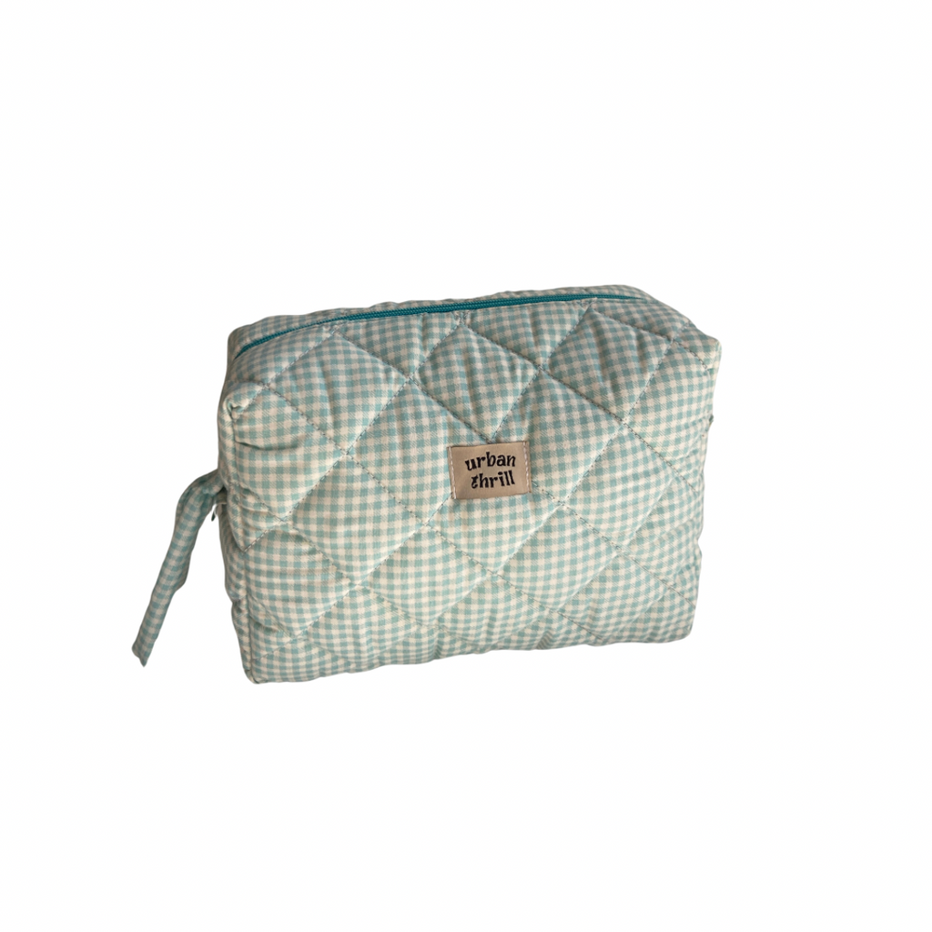 Turquoise Gingham Cosmetic Pouch