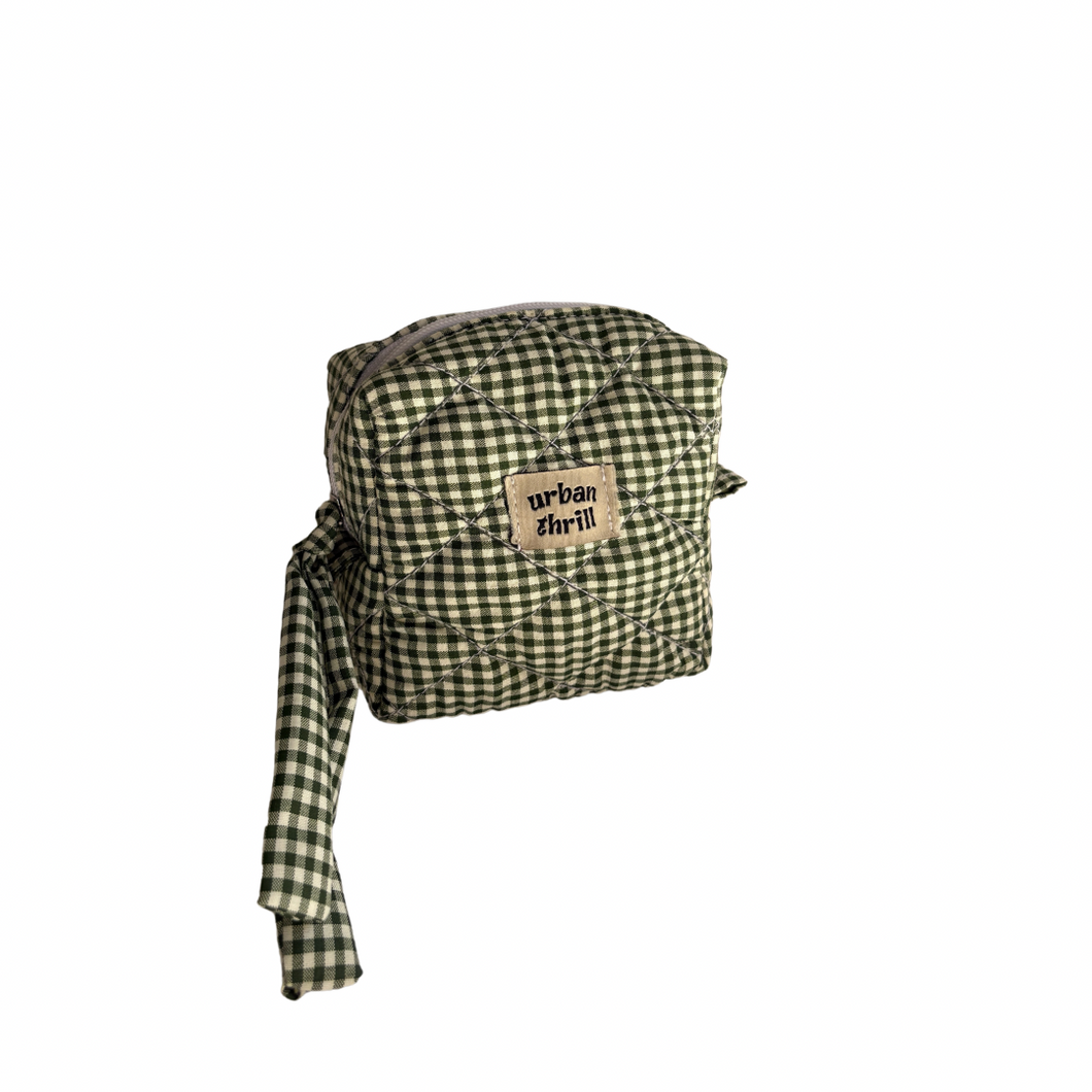 Green Gingham Cosmetic Pouch