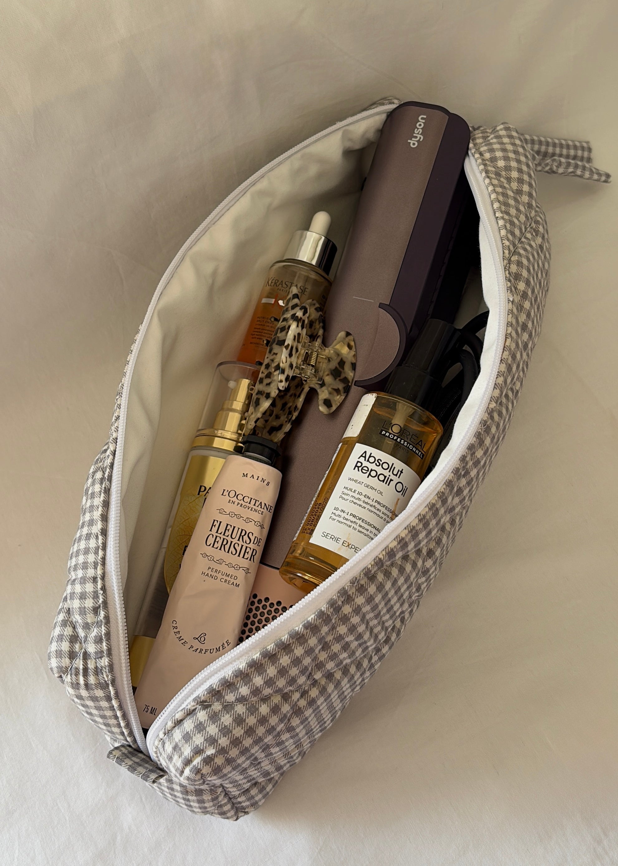 Grey Gingham Hair Tools Pouch