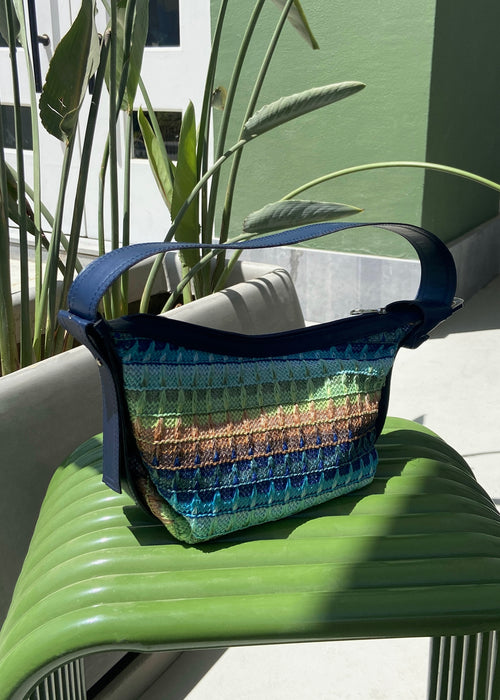 Blue Raffia Shoulder Bag