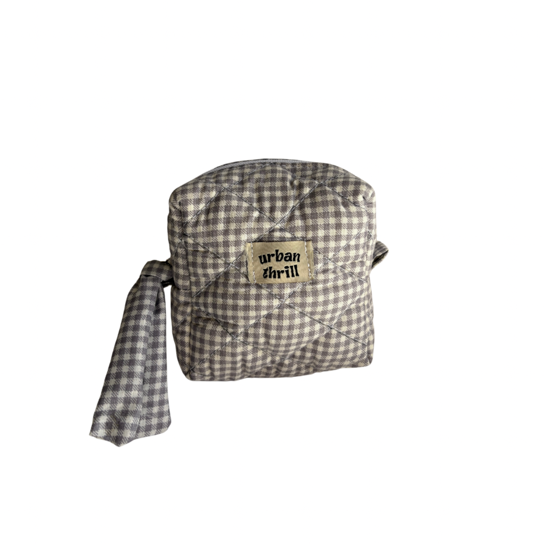 Grey Gingham Cosmetic Pouch