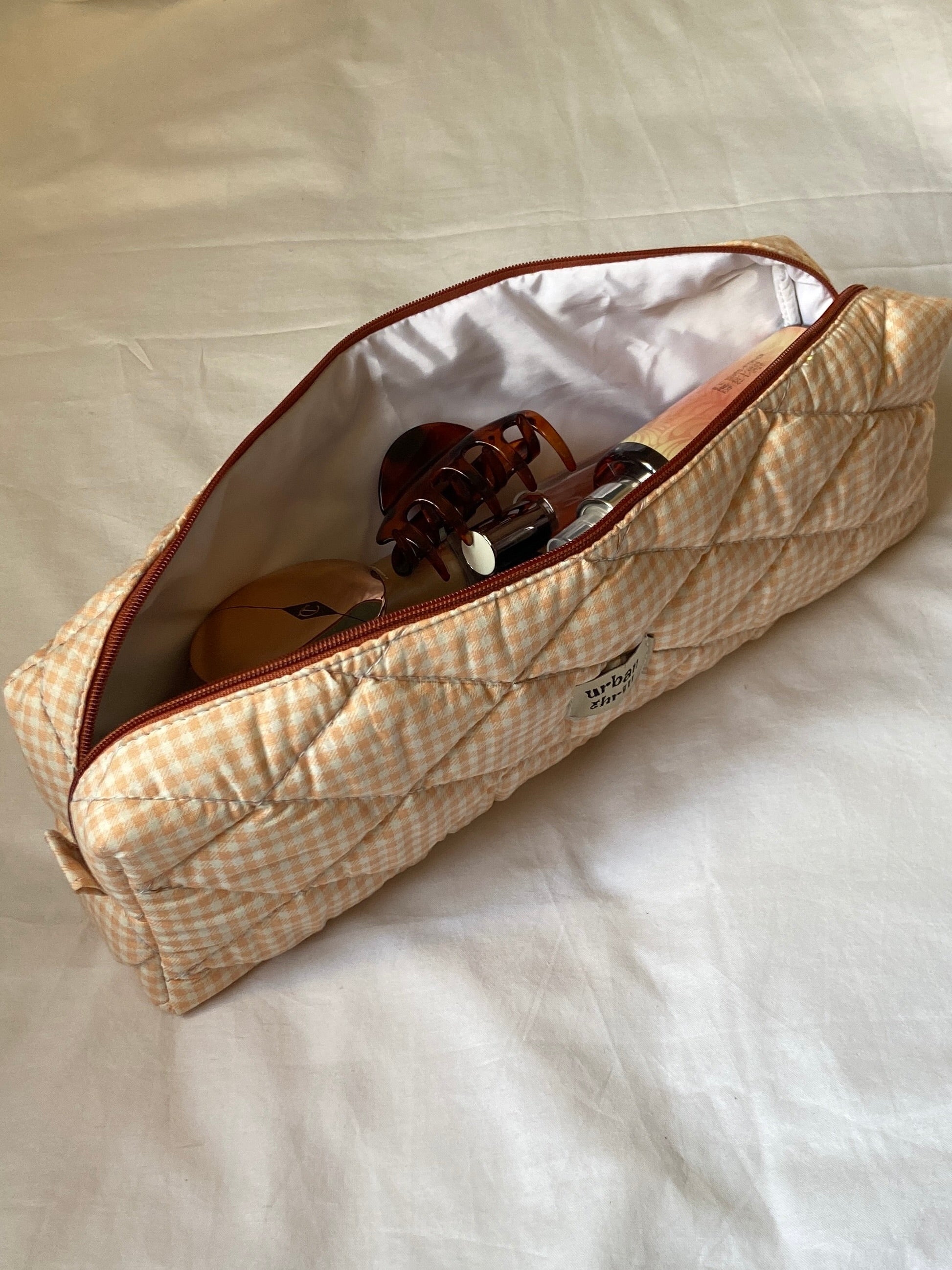 Peach Gingham Hair Tools Pouch