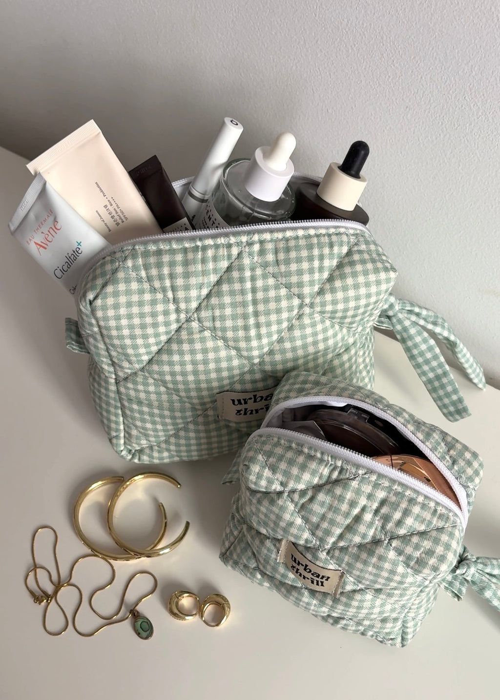 Light Green Gingham Cosmetic Pouch