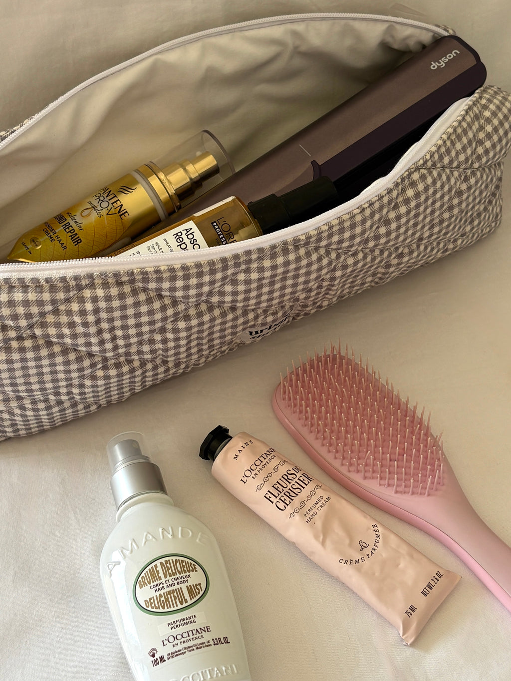 Grey Gingham Hair Tools Pouch