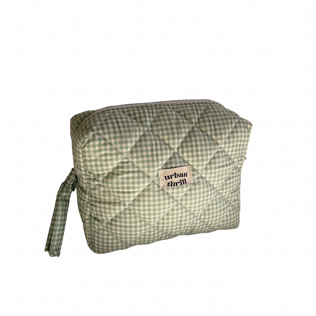Light Green Gingham Cosmetic Pouch