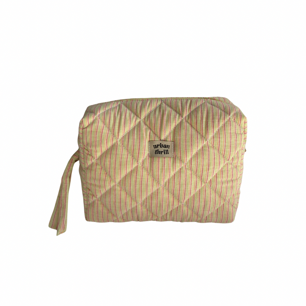 Striped Green & Pink Cosmetic Pouch