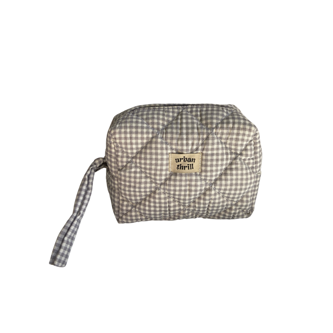 Grey Gingham Cosmetic Pouch