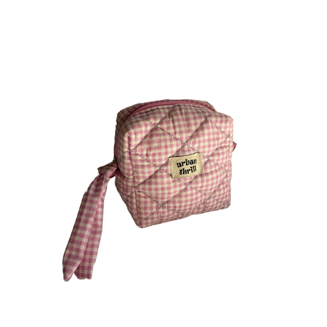 Light Pink Gingham Cosmetic Pouch