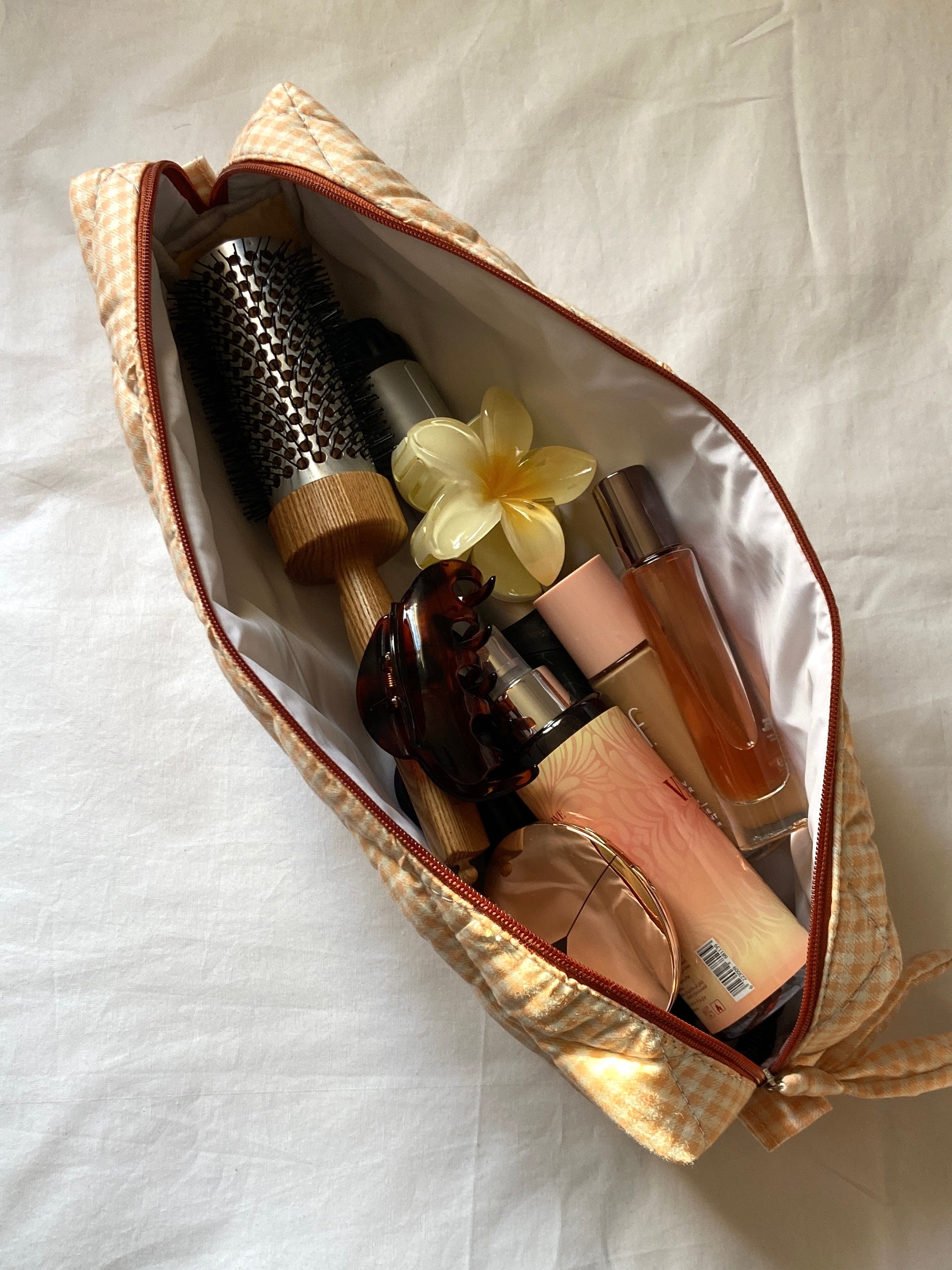 Peach Gingham Hair Tools Pouch