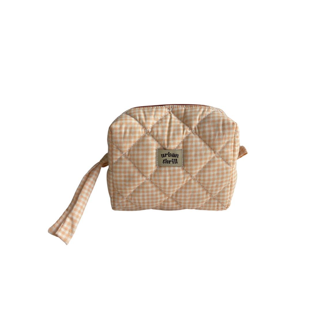 Peach Gingham Cosmetic Pouch