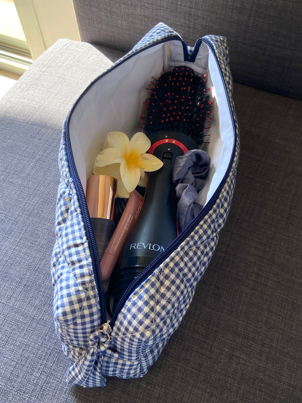 Blue Gingham Hair Tools Pouch