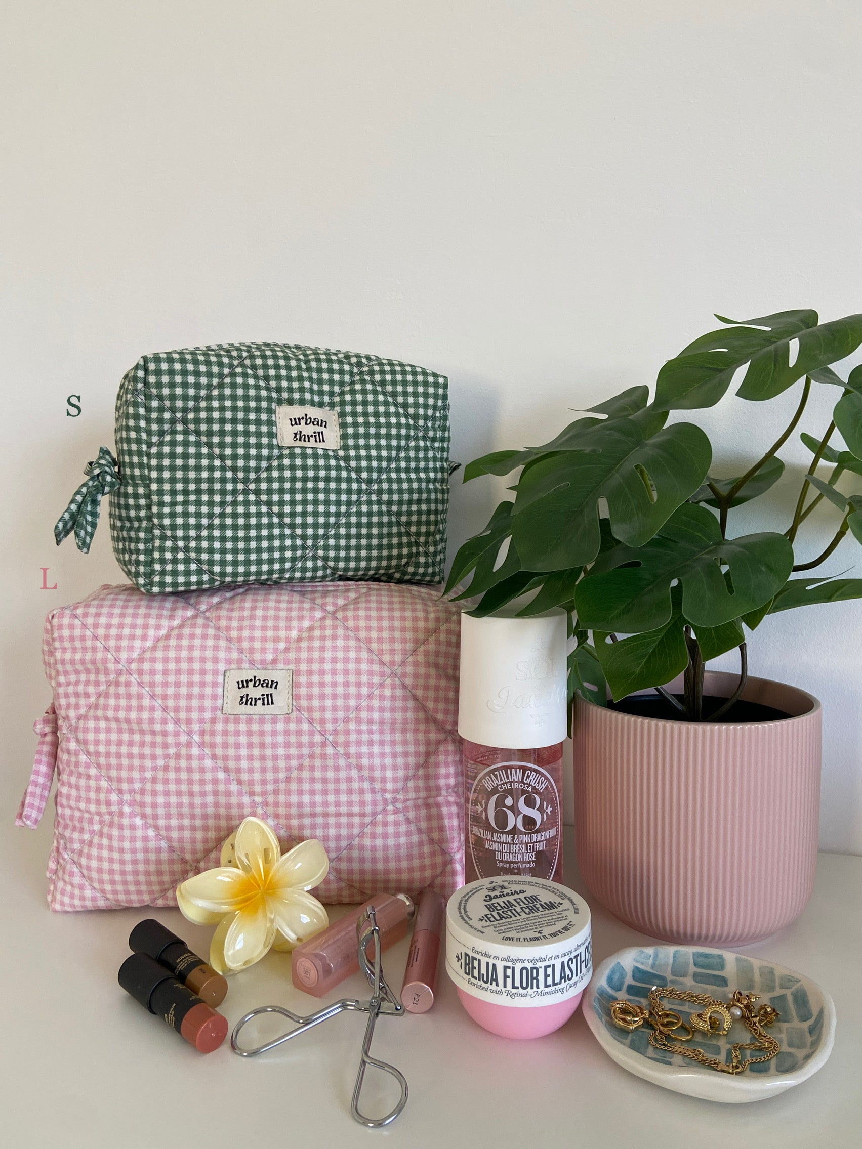 Light Pink Gingham Cosmetic Pouch