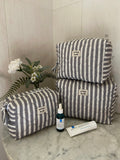 Grey & White Striped Cosmetic Pouch