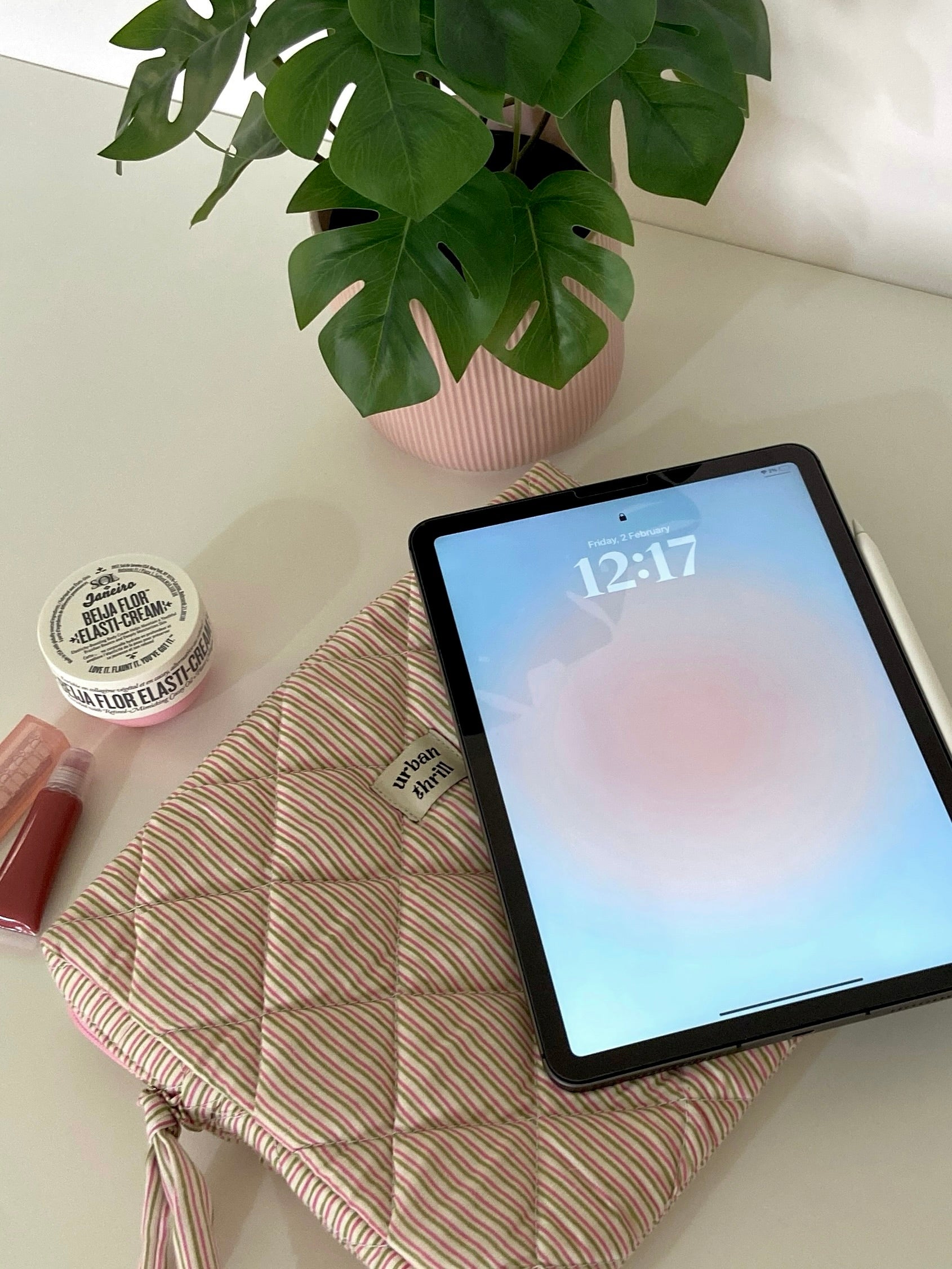 Pink & Green Striped iPad Sleeve