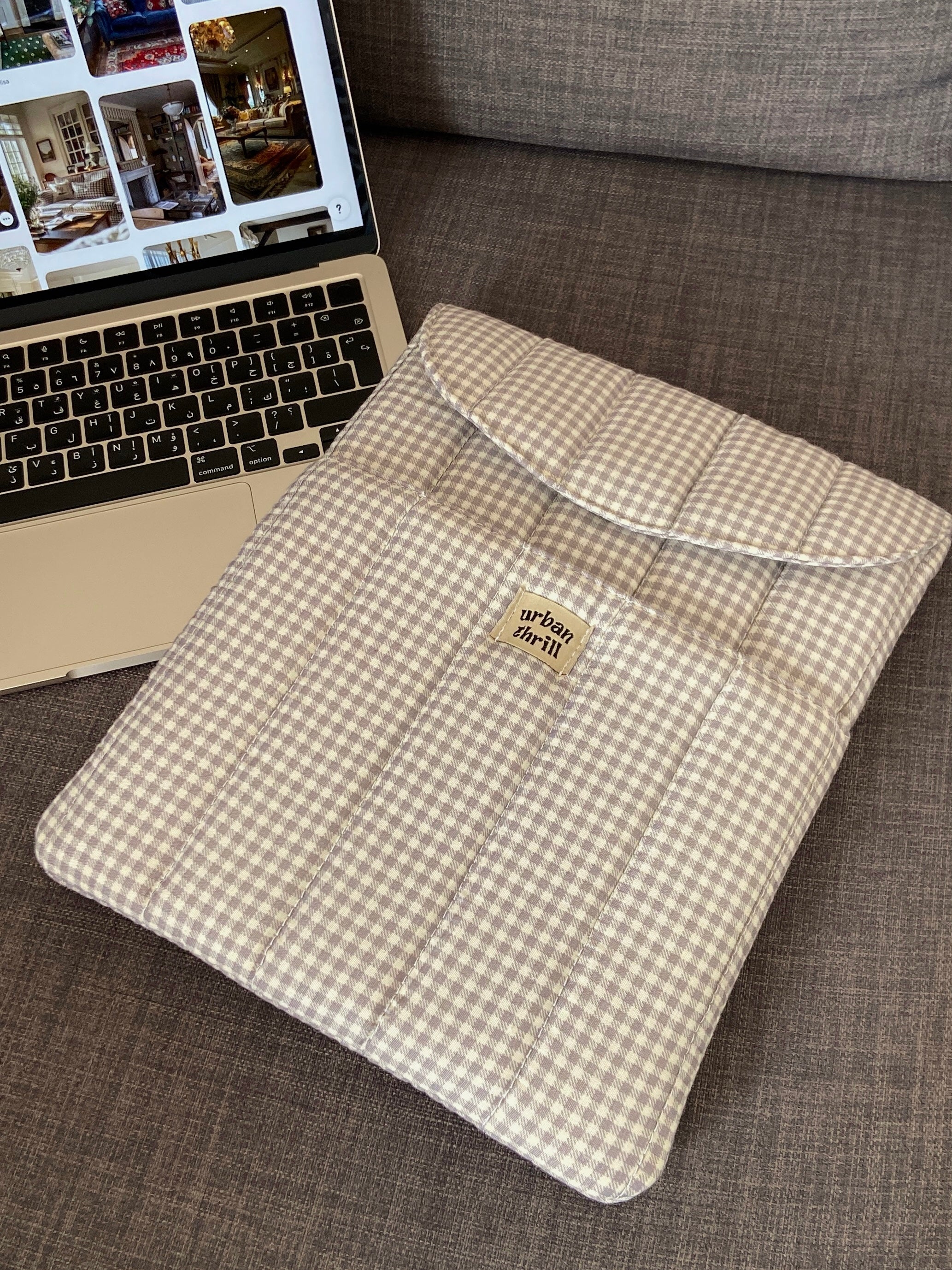Grey Gingham Laptop Sleeve