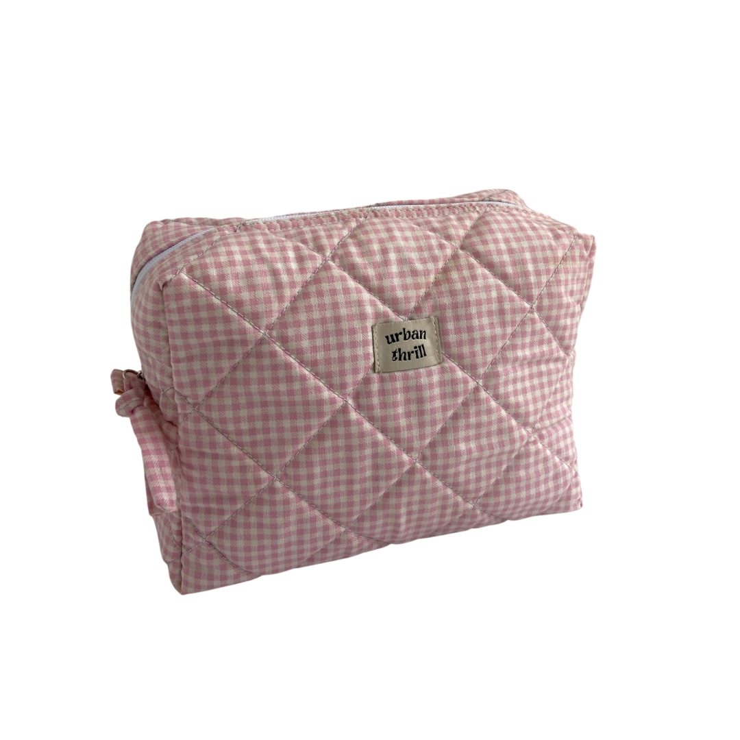 Light Pink Gingham Cosmetic Pouch