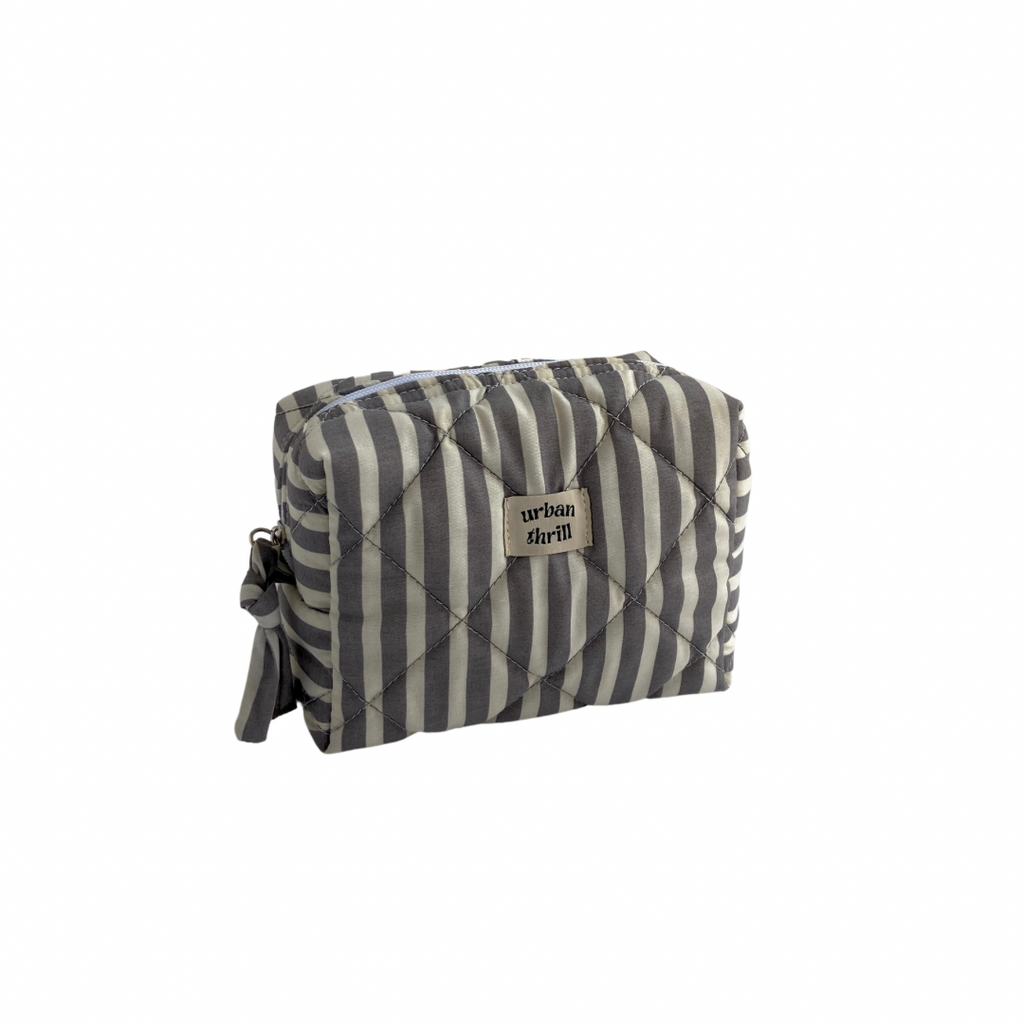 Grey & White Striped Cosmetic Pouch