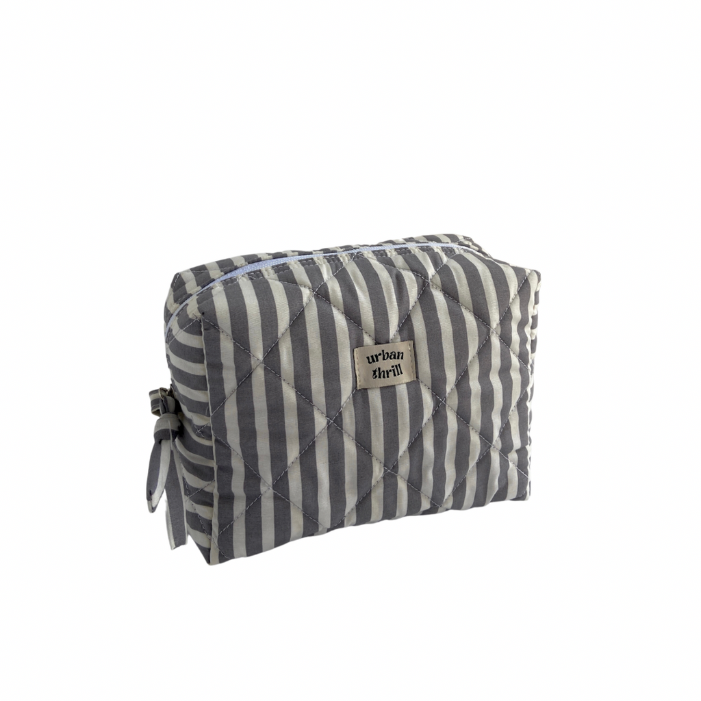 Grey & White Striped Cosmetic Pouch