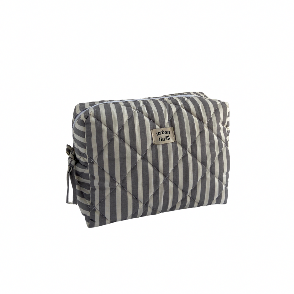 Grey & White Striped Cosmetic Pouch