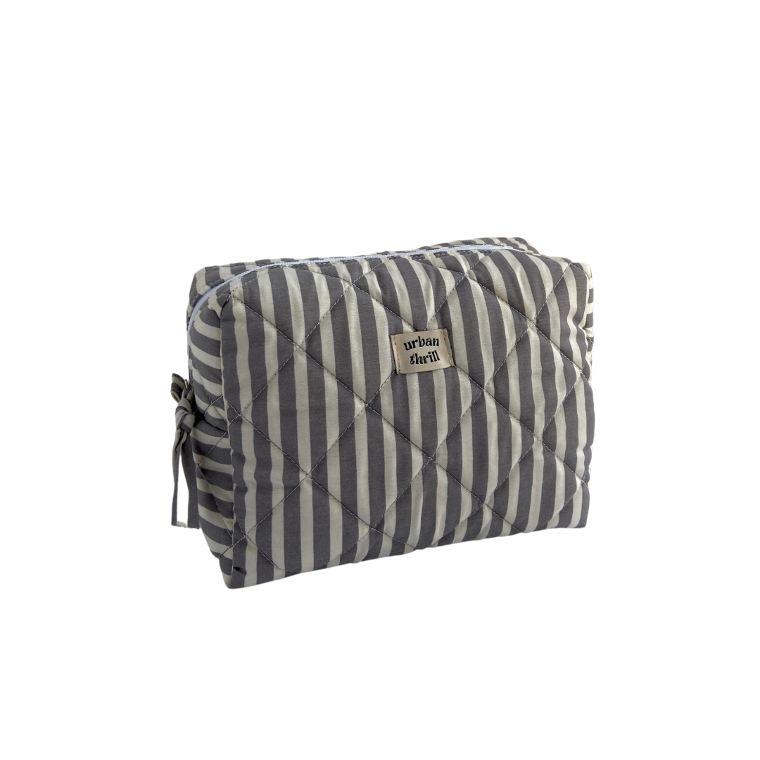 Grey & White Striped Cosmetic Pouch