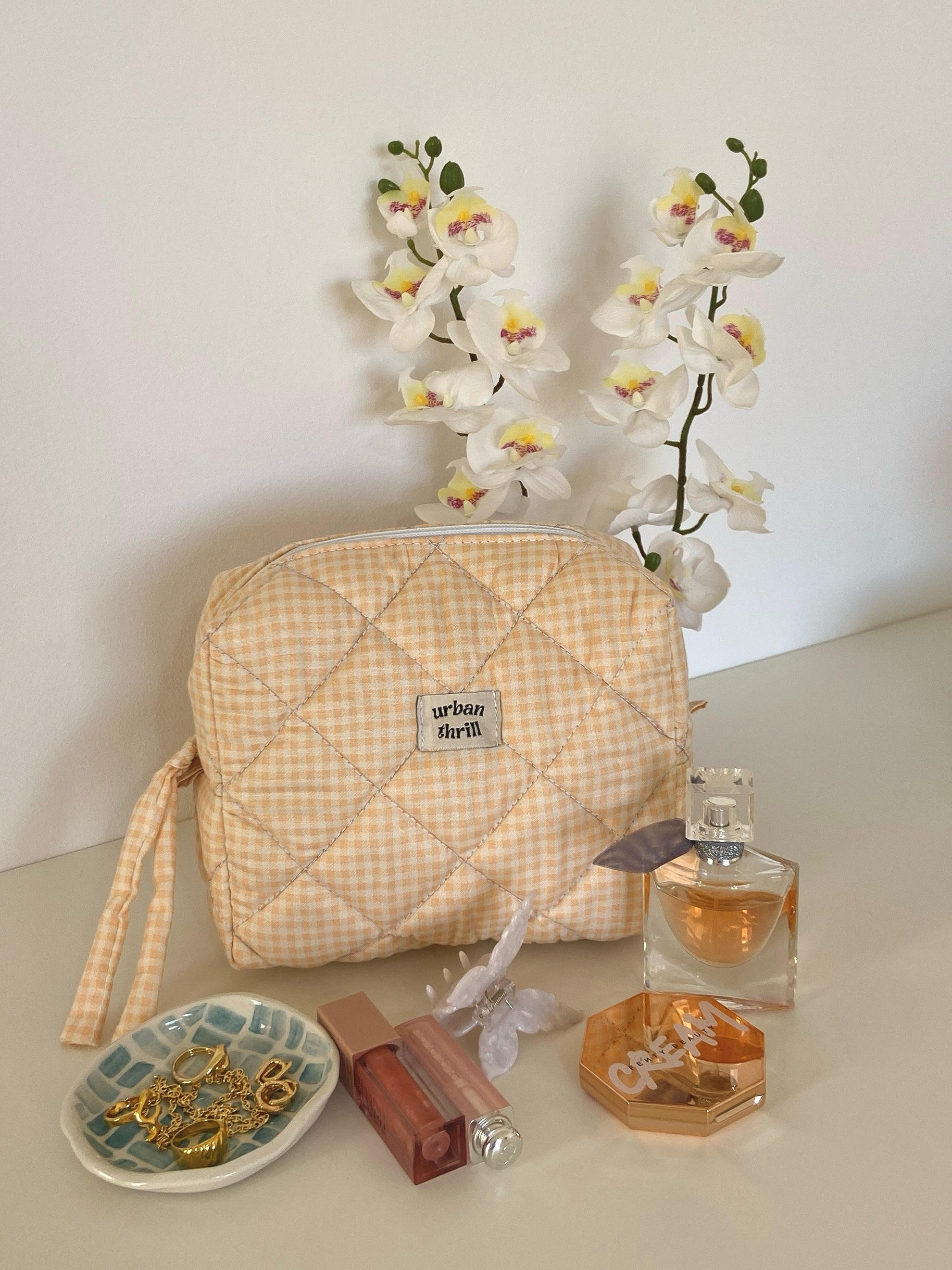 Peach Gingham Cosmetic Pouch