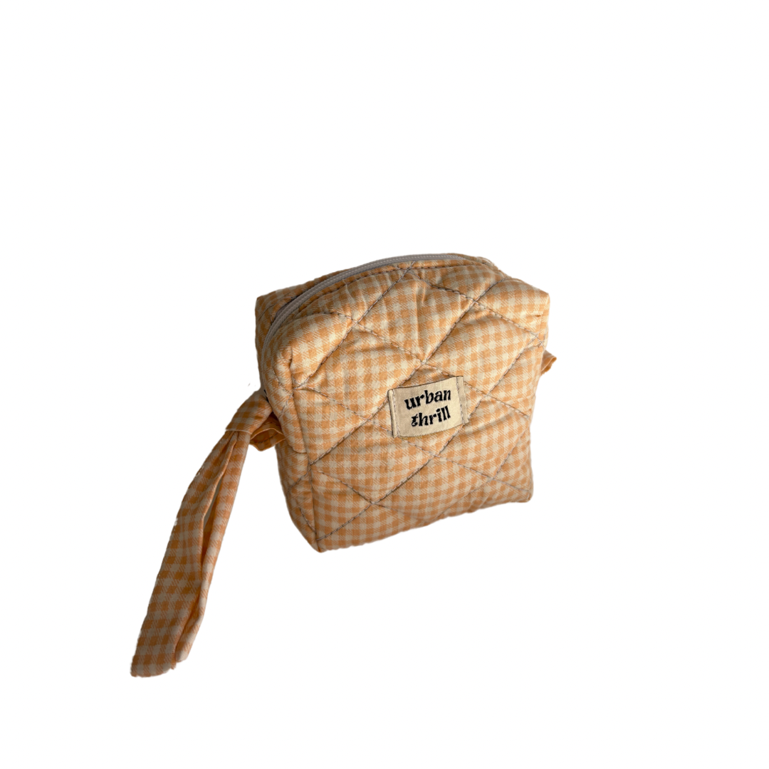 Peach Gingham Cosmetic Pouch
