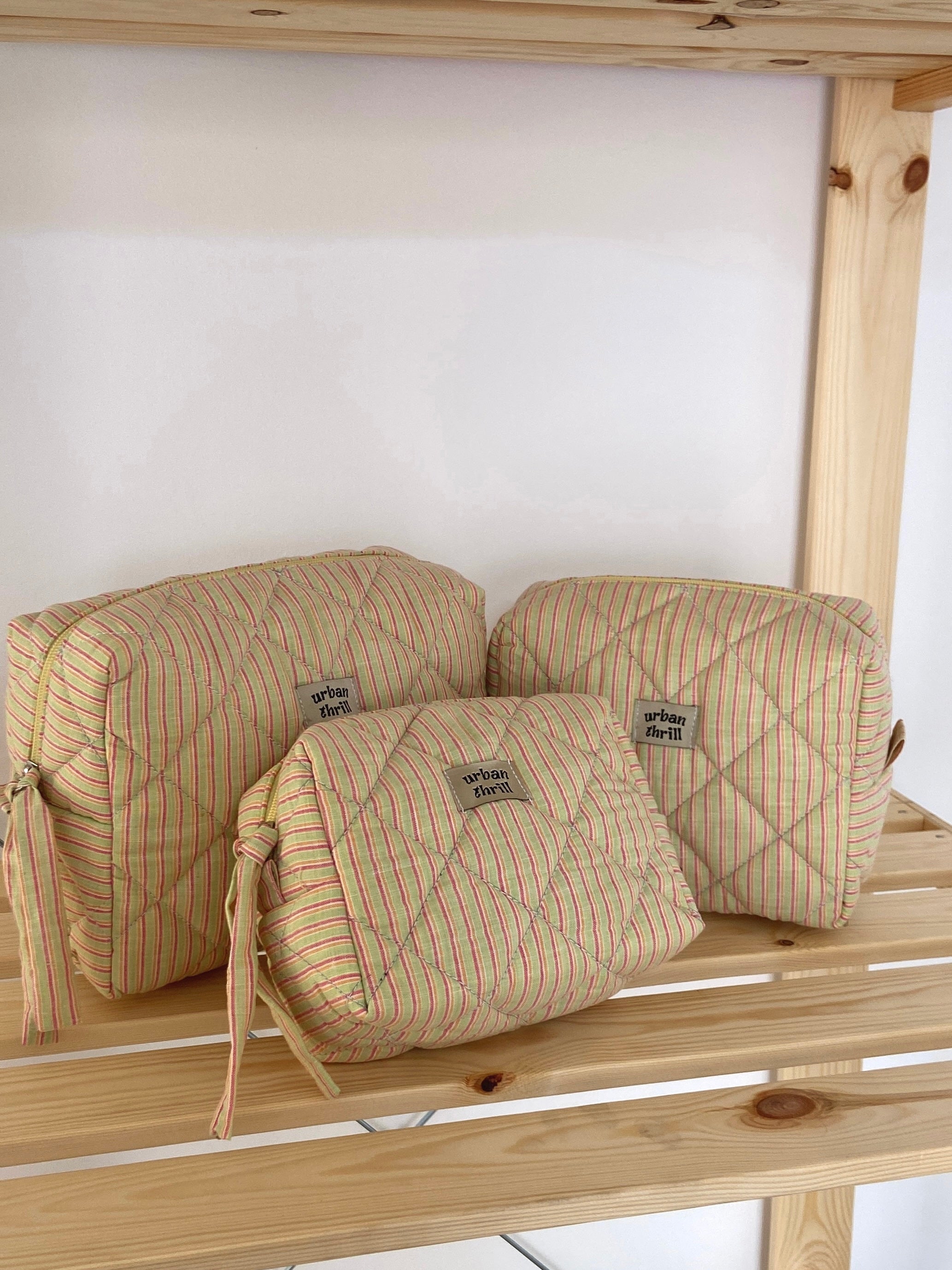 Striped Green & Pink Cosmetic Pouch