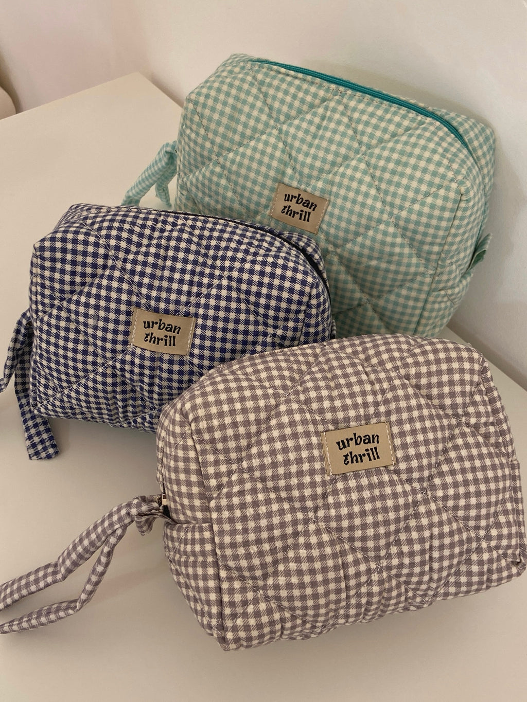 Grey Gingham Cosmetic Pouch