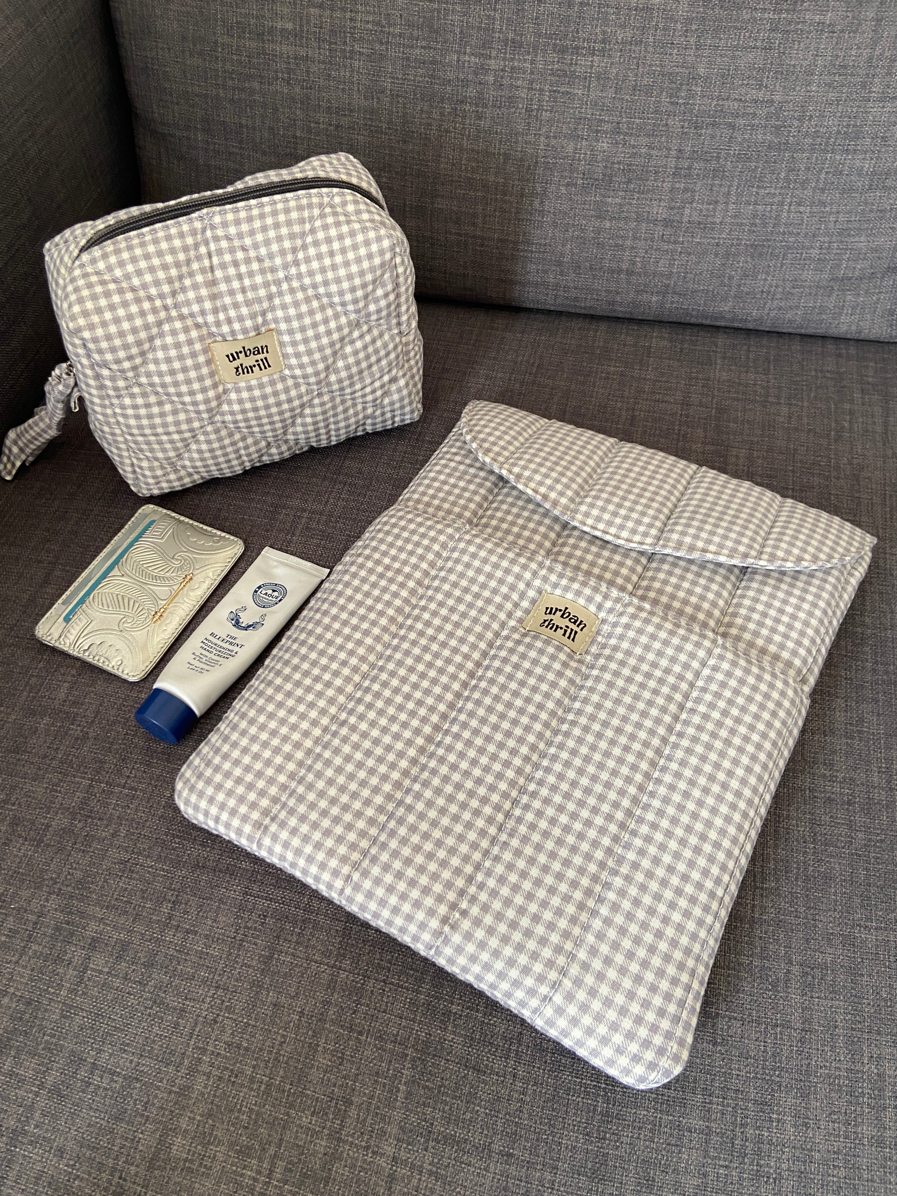 Grey Gingham Cosmetic Pouch